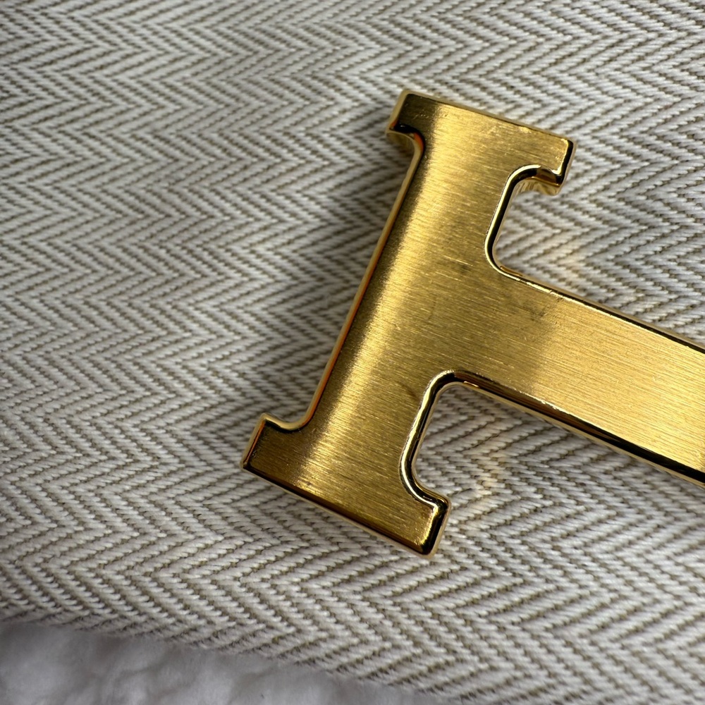 Hermes Blanc / Etoupe Reversible Belt Kit White Taupe Leather Gold H Buckle - Picture 13 of 16